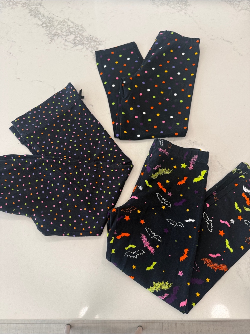 Kids Black Halloween Polka Dot & Bat Print Legging Bottoms